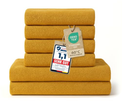 Blumtal Premium Frottier Handtücher Set 4 teilig 100% Baumwolle - Oeko-TEX zertifiziertes Badetuch 2X (70x140 cm) + Towel 4X (50x100 cm) - saugstarkes Frottiertücher Set - Handtücher Gelb