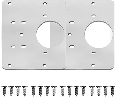 FBFL Stainless Steel Concealed Cabinet Hinge Repair Plate Kit, 2 pcs, Silver, With Hole, Door Mount