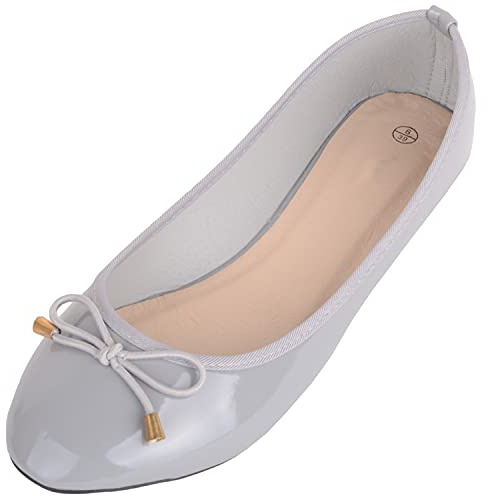 ABSOLUTE FOOTWEAR Womens Faux Leather Smart Casual Ballerina Dolly Shoes, Grey, UK 6 / EU 39