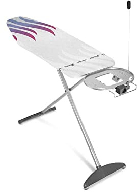 Vileda Total Reflect Plus Bügelbrett, Bügeltisch für Dampfbügelstation, extrabreite Bügelfläche 130 x 44cm, höhenverstellbar 80-97cm, Farbe Grau-Lila-Blau, Comfort-Pack