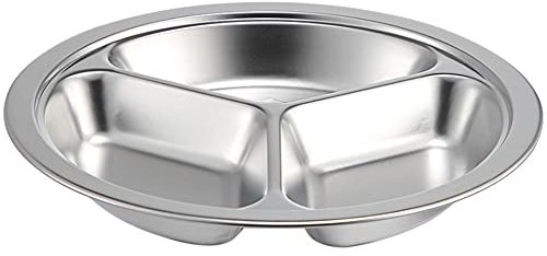 Platos redondos divididos de acero inoxidable para adultos y niños, dieta, restaurante, 3 secciones, platos de cena, 24 cm