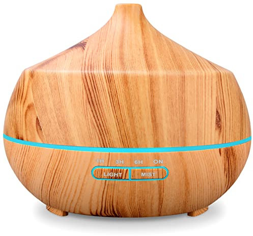 Aroma Diffuser Ätherische Öle Diffuser Ultraschall: 400ml Duft Diffuser Aromatherapie Vernebler Duftlampe Holz Luft Luftbefeuchter mit Farben Licht & Timer für Schlafzimmer Wohnung Büro - Gelb
