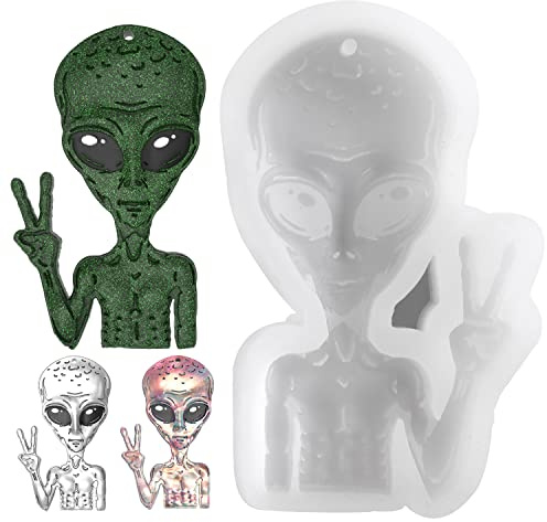 CCVOCION Alien Silicone Resin Molds - DIY Keychain & Car Mirror Pendant - Extra Terrestrial Theme Epoxy Casting Mold for Halloween & Gifts