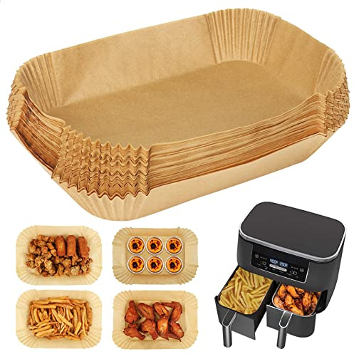 GINOYA 50PCS Air Fryer Paper Liners for Ninja Dual Zone Fryers, Disposable
