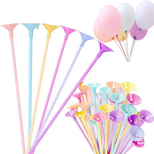 50 Pcs Balloon Sticks,DaYue 32 cm Plastic Thicken Durable Reusable Macaron Balloon Sticks Holders with Cups for Balloon Party Decor Baby Shower Birthday Party Graduation Wedding Christmas Decorations