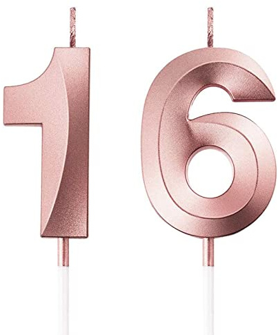 16th Geburtstagskerzen, FAINCA Zahlen Kerzen, 5 CM Roségold Geburtstagskerze, für Geburtstagskerzen für Torte Jubiläum, Meilensteinzeitalter