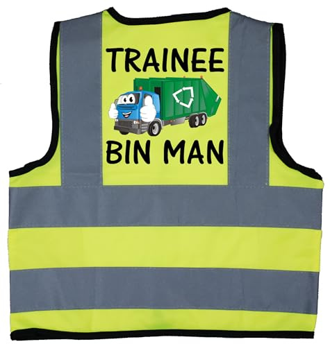 Acce Products Trainee Bin Man Baby Children Kids Hi Vis Safety Jacket Vest Sizes 0 to 8 Years Optional Personalisation Text On Front