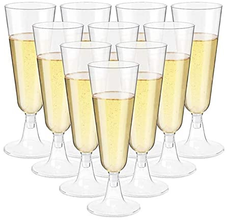 EMOIEMO 60pcs Plastic Champagne Flutes, 150ml Glasses Clear Multi-Use Transparent Cocktail Cups for Weddings, Birthdays Garden Barbecue Party - White
