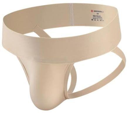 BRODDLE Men's Jockstrap Nylon Pouch 2.5 Inch Wide Band Performance Workout Daily Sports Athletic Supporters Beige Large