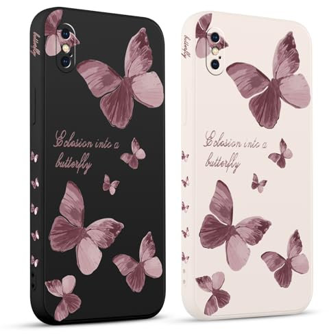 Pnakqil 2 stück Handyhülle für iPhone X/XS 5,8, Hülle Blitz Schmetterling Bemaltes Muster süß Ästhetik Schön Mädchen Kameraschutz Stoßfeste Case Silikon Schutzhülle Tasche