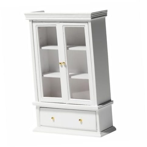 Toyvian Miniatur Schrank Glasrahmenschrank 1 Stück Kleiner Möbelmodell Weiß Doppeltür Selbstgemacht Dekorativer Puppenhaus Schrank für Hausmodell und Sammlungen