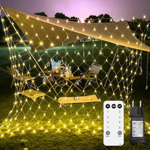 Artrastar Lichternetz Außen 3x2m 200 LED Lichterkette Außen Netz mit Stecker IP44 Wasserdicht 8 Modi Timer für Weihnachtsbeleuchtung Innen Büsche Garten Zimmer Balkon Wand Warmweiß