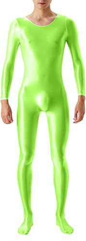 Rrongwn Herren Einteiler Bodysuit Glänzende Langarm Body Wetlook Metallic Einteiler Lack Leder Overall Ganzkörperanzug Langarm Jumpsuit Overall Tanztrikot Ballettanzug Turnanzug Ballettanzug