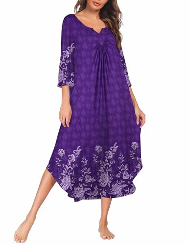 Ekouaer Camisón largo para mujer, manga 3/4, vestido largo para dormir, talla grande, ropa de dormir de longitud completa