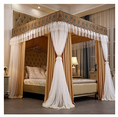 TEmkin Betthimmel, Moskitonetz für Doppelbett, dekorativer Betthimmel für Schlafzimmer, Bettvorhang aus Edelstahl mit Schienen (180 x 200 x 210 cm)