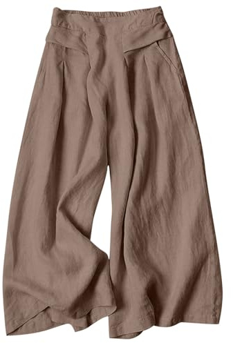 Generisch Culotte Damen Sommer Knielange Hosenrock Plissee Lang Mit Taschen Culotte Jogginghose Palazzo Große Größen Lässig 7/8 Hose Marlenehose Linen Pants Leinenhose