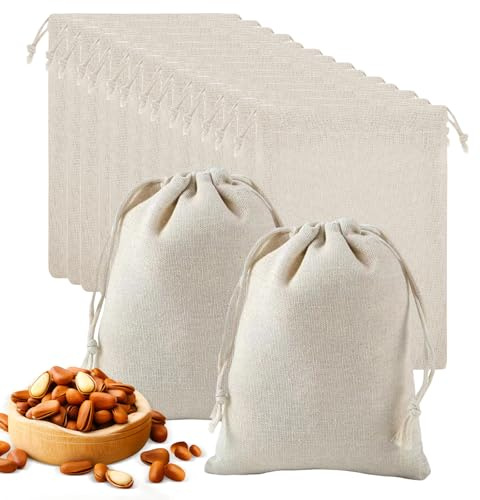 BaumwollsäCkchen, 15 Stück Kleine Stoffbeutel, 15 x 20cm Stoffbeutel mit Kordelzug, NatüRliche Geschenktasche mit Kordelzug, Wiederverwendbare Verpackung Aufbewahrung Reisen