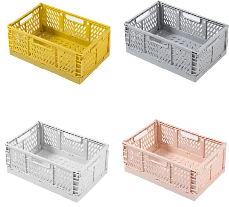 heqxwl 4 Stück Faltbare Kunststoff Aufbewahrungsbox, Einkaufskiste Klappbar, Stabil Klappboxen Faltbar für Küche, Büro, Schlafzimmer, Schrank, Schublade (Hybride, S)