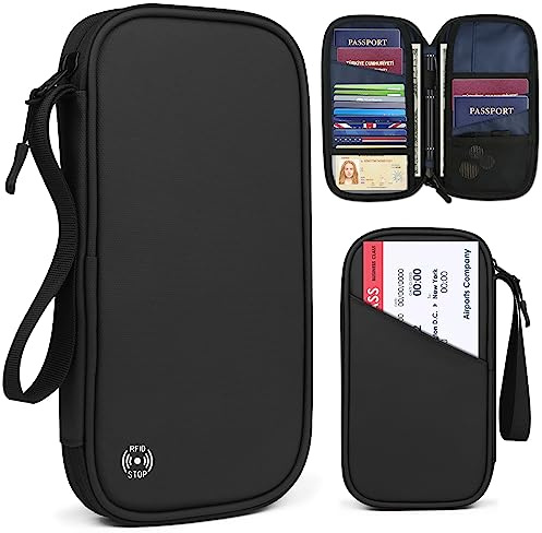 Reisebrieftasche Familie Wasserdicht mit RFID-Blocker Reiseorganizer | RFID-Schutz, Reißfestes Nylon, Große Kapazität, Reisepasshülle für Passport, Karten, Tickets und Handy, Tragbare und Leicht