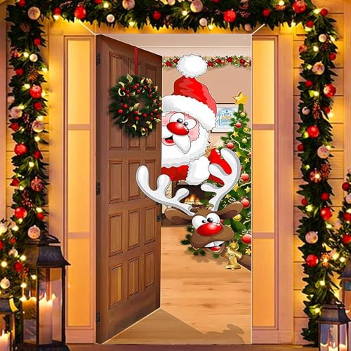 Türvorhang Weihnachten 200x90 cm, Weihnachtsbanner für Haustür mit Weihnachtsmann Design, Festliche Türdekoration für Innenbereich, Weihnachtsfeier, Fotohintergrund
