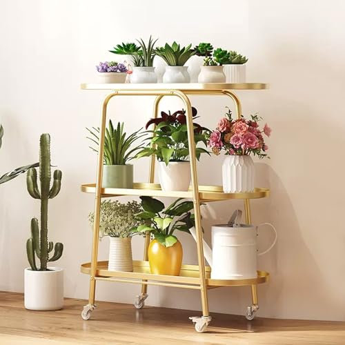 Grandes Métal etagere plantes exterieur avec roues, d'intérieur Salon porte plantes, Plantes d'angle support, interieur Décoratif porte plante, balcon jardiniere support, pour Salon,Balcon.(Gold)