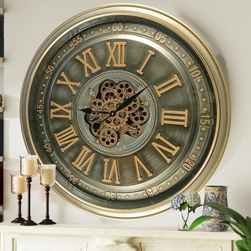 THE GEARS CLOCK 32'' Real Moving Gear Wanduhr Irland Line (Messing Antique, 80 cm)