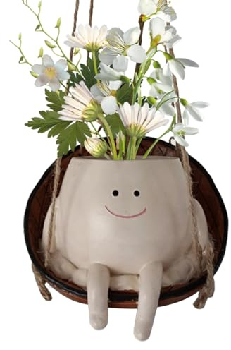 Maceta colgante FuyoSegen con forma de cara abatible, de resina, para interior y exterior. Macetas para suculentas, ideal para regalar a tu madre, decoración del hogar y regalos (03)