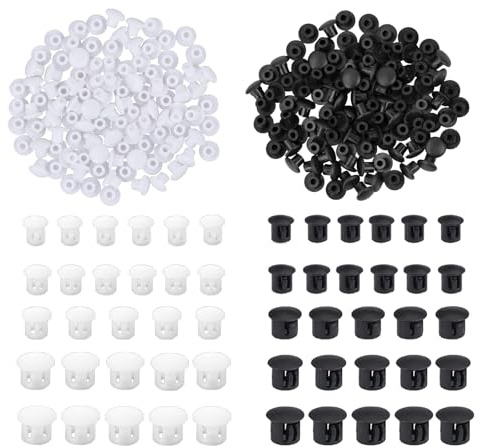 110 Stück Abdeckkappen für Bohrlöcher, 5 mm/6 mm/8 mm/10 mm/12 mm Bohrloch Abdeckkappen, Schraubenabdeckung Schwarz und Weiß für Schrauben Möbel Bohrungen Möbel Verschönern