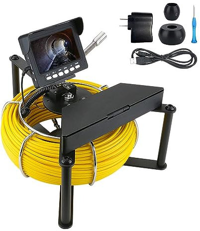 Telecamera Ispezione Tubi,1000TVL Telecamera Endoscopio Industriale Monitor Da 4.3 Ispezione Della Conduttura, Fogna Ispezione Video Camera Con 8pcs Luci A LED,per (Size:20 M/65 FT,Color:Cavo giallo)