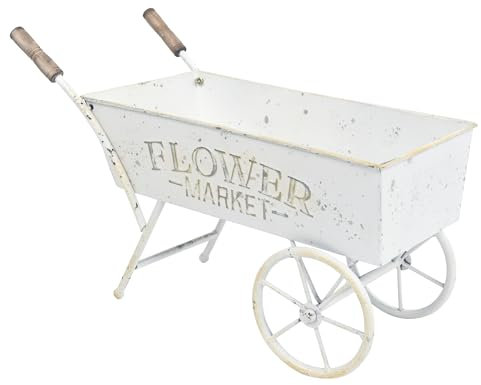 Z² BellaDecor 15 Inch Farmhouse Small Flower Cart with Wooden Handles Metal Wagon Planters for Outdoor Plants Decorative Wheelbarrow Plant Cart for Patio Garden Balcony Golden
