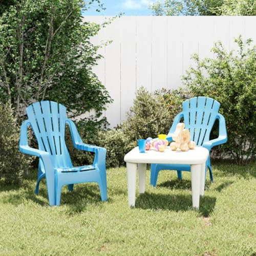 WKIEQACO Outdoor Outdoor Sitzgelegenheit, Gartenstühle für Kinder, blau, 37 x 34 x 44 cm, PP-Holzoptik, 2 Stück
