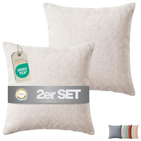 INSPINOVIA Outdoor Kissen mit Füllung | Wasserabweisende Gartenkissen | Indoor- & Outdoorkissen | 2er, 4er & 6er Sets | Dekokissen | Lounge Kissen | Sofakissen | 45 x 45cm (Creme, 2er Set)