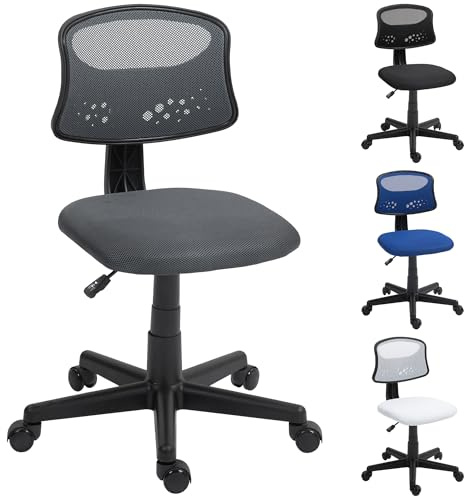 HOMCOM Silla de Oficina Ergonómica sin Brazos Silla de Escritorio Giratoria con Respaldo de Malla Transpirable Altura Ajustable Silla de Despacho Carga 120 kg Gris