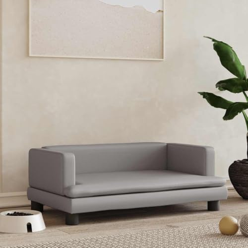 FENLAX Hundesofa Bequeme Haustierbett Kunstleder Hundecouch Welpenbett Haustiersofa Hundehütte für Große Mittelgroße Hunde Modernes und Elegantes Design Grau 80x45x30 cm