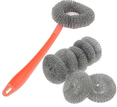 HOLIDYOYO Cepillo Para Limpiar Ollas De Acero Inoxidable Grande, Estropajo De Bolas De Alambre Resistentes, Herramienta De Limpieza Para Cocina, Paquete De 8 Unidades Rojo, Uso Doméstico y Profesional