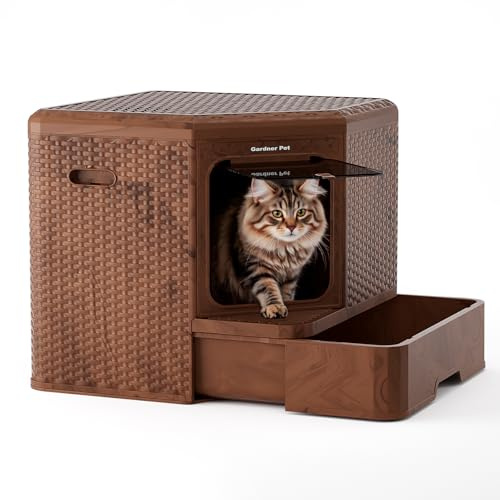 Gardner Pet Arenero Gato Cerrado con Fondo Extraíble – Diseño Estilizado para Hogar, Material PP Reciclable, Filtración Anti-Olores, Dimensiones 50x50x50 cm, Color Madera Oscura