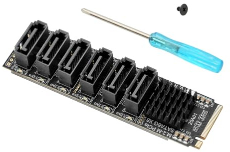Quevati M.2 auf SATA3.0, Erweiterungskarte, 6 PortsSATA 3.0 Controller PCIe Erweiterungskarte für ASM1166 Chip, Adapterkarte PCIE3.0 X2 16 Gbit/s, SATA3.0 6 Gbit/s X 6 Unterstützt 6 SATA Geräte