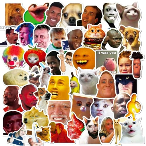 Meme Adesivi per ragazzi e adulti, 50 pezzi, Meme in vinile, set di adesivi per auto, moto, skateboard, bagagli, laptop, valigia, casco, moto, computer