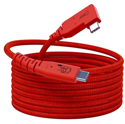 USB C Tethering Cable 16.5FT, Right Angle USB4 Video Cable with PD 240W, 4K@60Hz 20Gbps Link Cord for Fast Transfer and Connection Between Camera and Computer-Sony/Canon/Nikon/MacBook (Orange)