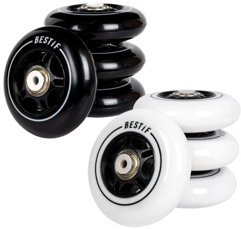 BESTIF Inline skates Rollen Kautschuk Ersatzrollen 4 Stück Set | Hochwertige Inliner Wheels Räder mit Kugellager ABEC 9 (Schwarz, 72x24mm)