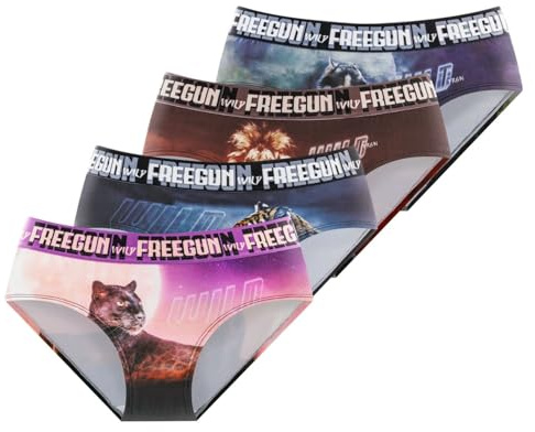 FREEGUN Culotte Fille Sport, Lot de 4 | Fille, Coupe Ajustée, Imprimés originaux, Sport, Ultra-doux, Respirant, Tissu extensible, Séchage rapide, Doublure 100% Coton