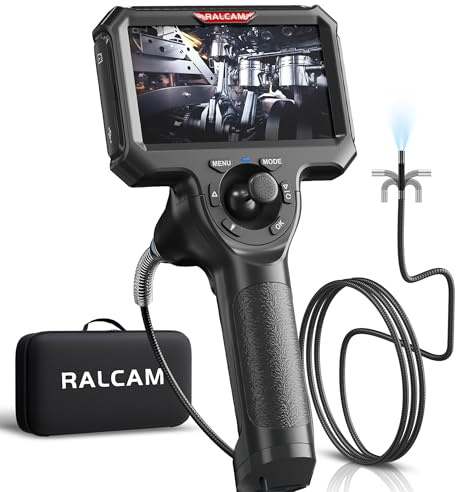 Ralcam Endoscopio 360° Ajustable con Pantalla HD 5 1280×720, Sonda 6,2 mm con 6 Luces LED, Cable Semirrígido 1,5 m, Impermeable IP67 para Inspección Profesional