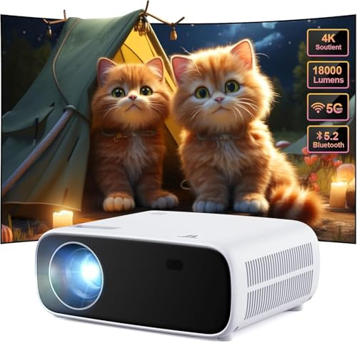 Proyector con WiFi Bluetooth, miniproyector de vídeo para Exteriores/hogar, Full HD Nativo 1080P, proyector portátil 4K Home Cinema 18 000 lúmenes, Compatible con iOS/Android//PS5/TV Stick/X-B