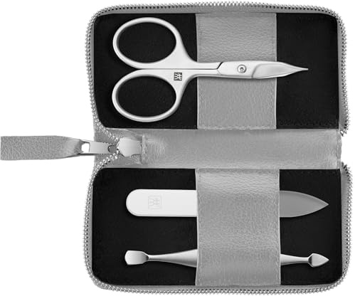ZWILLING Manikyr- och pedikyrset 3 delar, kombinationsnagelsax, fodral av veganskt äppelläder, grå