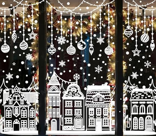 8 Weihnachtsdeko Fensteraufkleber Glasaufkleber Weihnachtsschilder Urlaub Schneeflocke Weihnachtsbaum Haus Aufkleber Geeignet für Partys Häuser Büros Schulen und Haushalt ltems