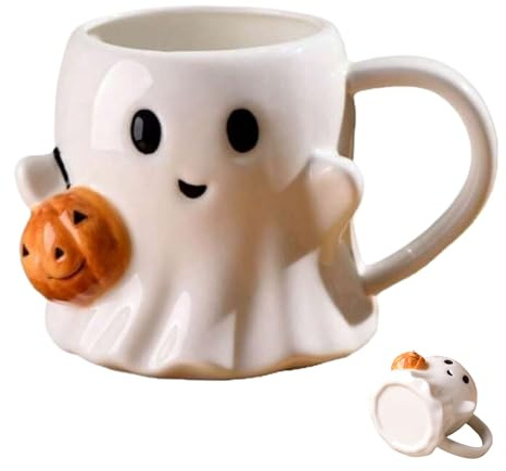 Genérico Taza De Halloween,Taza De Fantasma Con Diseño Fantasmal De Cerámica - Vaso de Porcelana con Asa para Hogar Navidad Cumpleaños Diario Adultos Adolescentes Niños Unisex