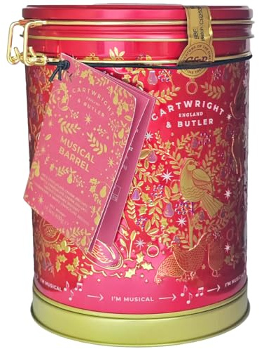 Cartwright & Butler Christmas Biscuit Tin, 400g, 12 Days of Christmas Collection, Musical Festive Design Barrel