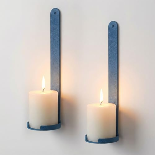AimtoHome Blue Wall Candle Sconces Set of 2, Cast Iron Wall Mounted Candle Holders, Multi-Purpose Farmhouse & Minimalist Modern Decor for Living Room, Hallway