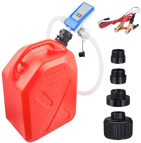 Kraftstoffpumpe, Transferpumpe mit Auto-Stopp-Sensor, Kraftstoff Umfüllpumpe (12L/min) 12V Batteriebetriebene Benzinpumpe mit 4 Größe Adaptern und Schlauch für Benzin/Diesel/Öl, Auto/Boot/Generator
