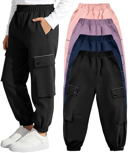 Tokeya Pantalon Cargo Imperméable Garçons Filles Pantalons Pluie 7-14 Ans | Randonnée Trekking, Taille Élastique, Respirant Doublure Mesh, Multi-Poches, Enfants Pantalon Cargo de Jogging Outdoor